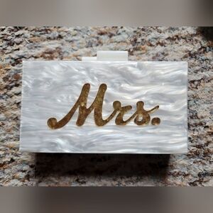 Mrs / Bride Acrylic White and Gold Purse